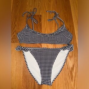 Aerie black white gingham ruffle bikini top & bottom medium